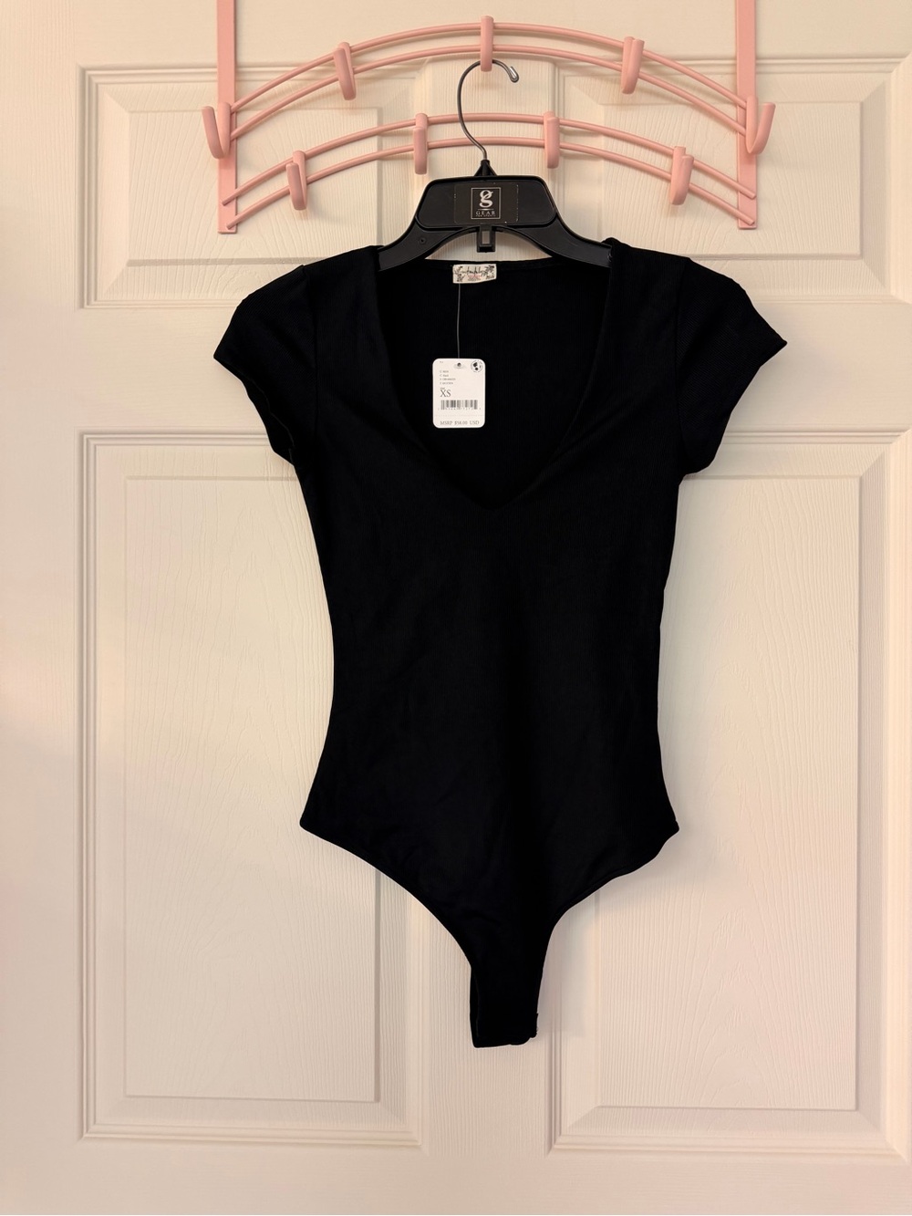 Free People Black Short Sleeve V-Neck Bodysuit